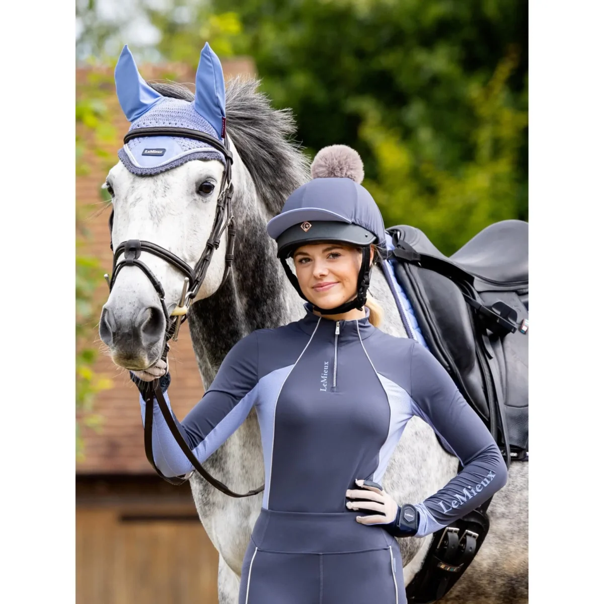 LeMieux Esme Pom Pom Hat Silk – Stylish Stretch Helmet Cover