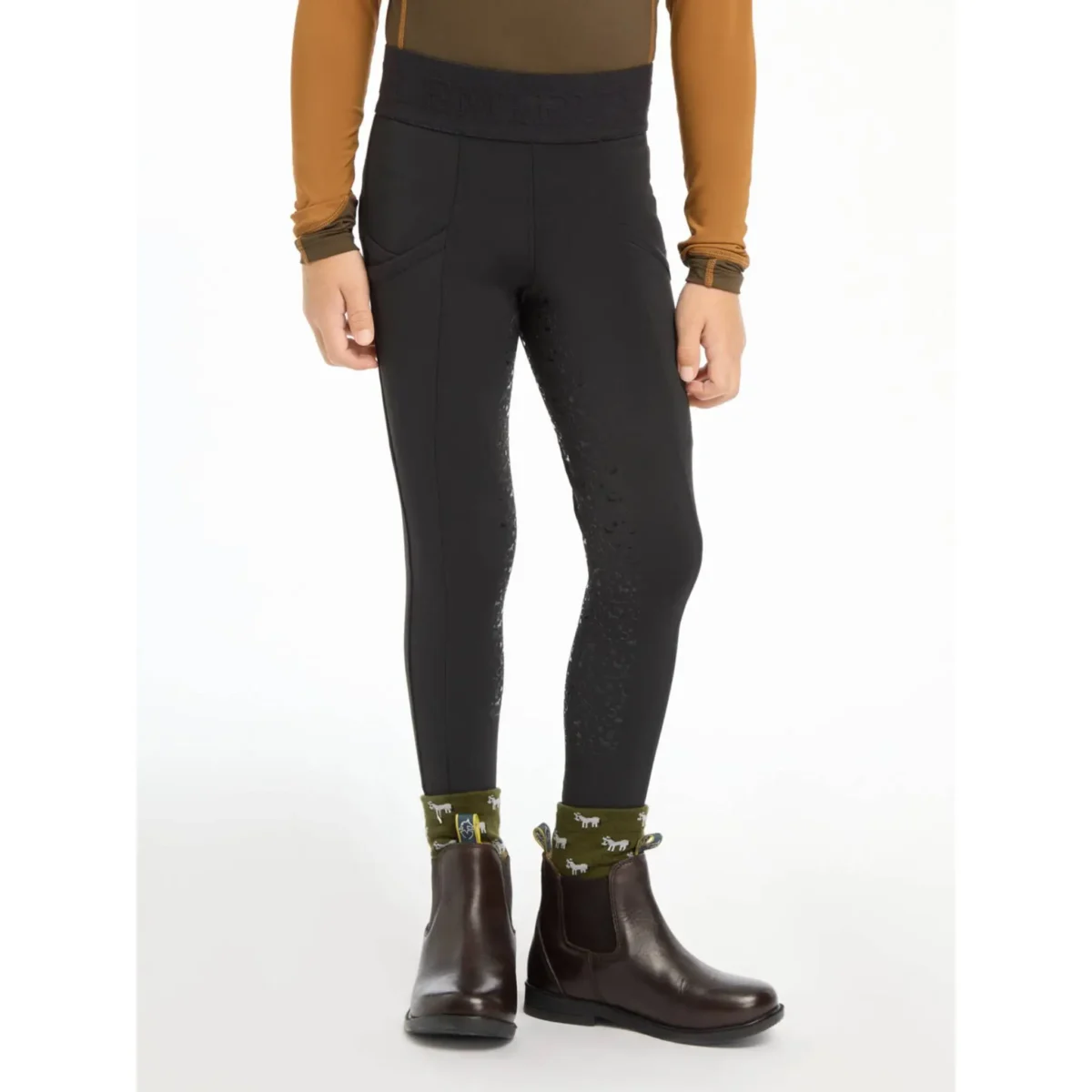 LeMieux Mini Pull On Tights – Full Grip, Sweat-Wicking & Stretch Breeches for Kids Black