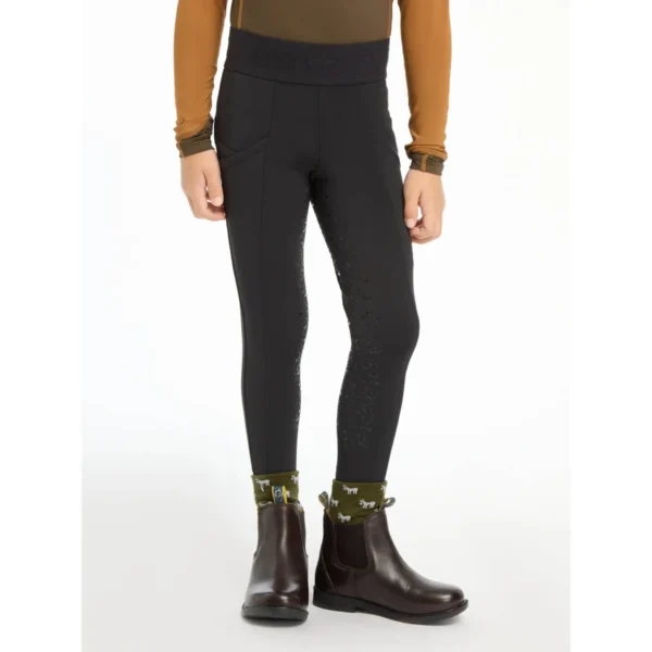 LeMieux Mini Pull On Tights – Full Grip, Sweat-Wicking & Stretch Breeches for Kids Black